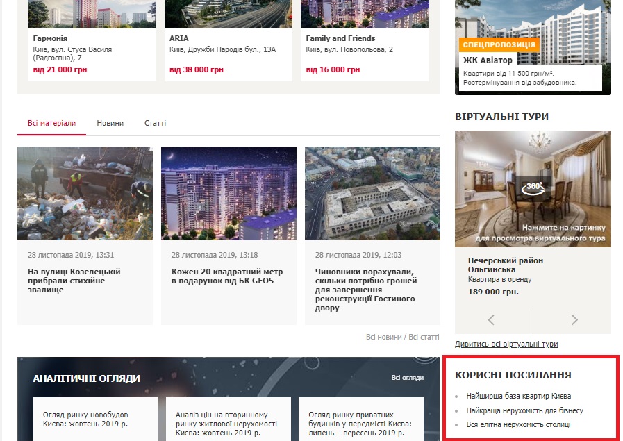 Текстові лінкі на 100realty.ua