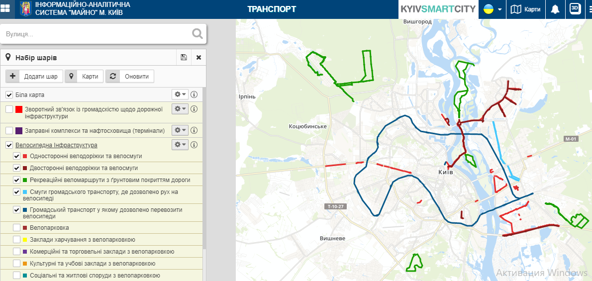 Карта велодорожек в Киеве