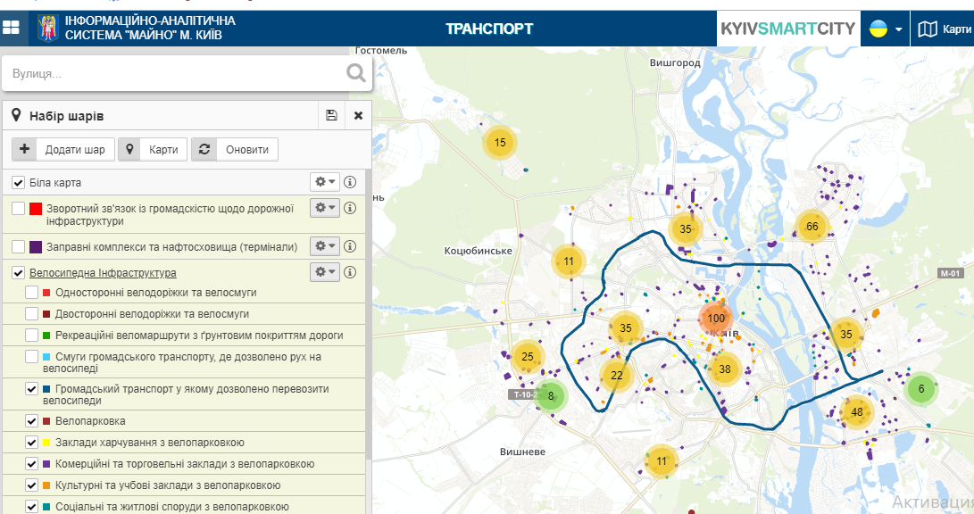 Карта велопарковок Києва